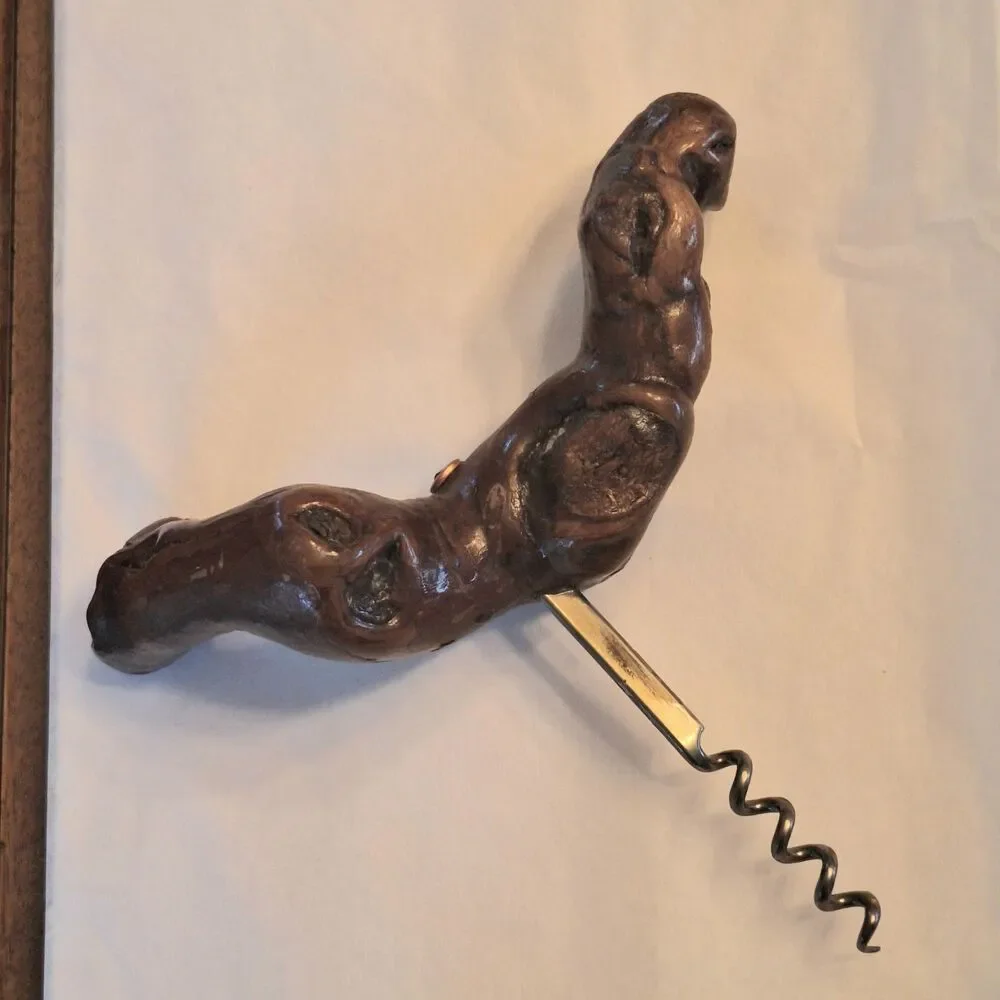 Vintage Grapevine Knotty Wood Corkscrew France Burlwood